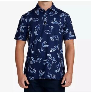 Bad Birdie Polo Shirt Mens 2XL Blue Koi Fish AOP Print Golf Performance Shallows
